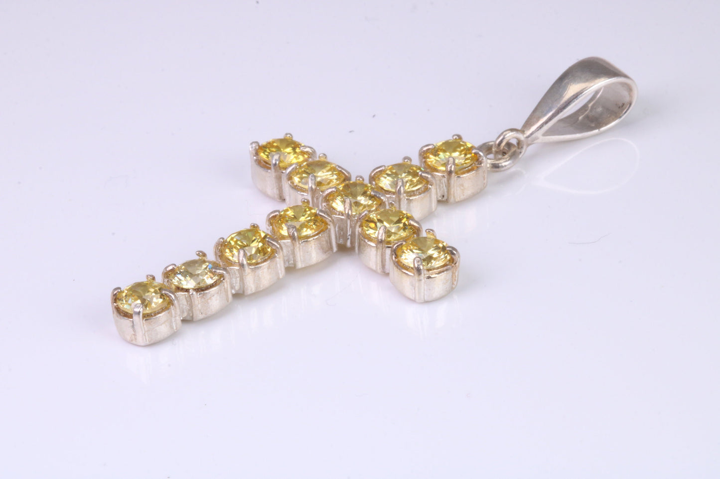 60 mm Long, Large Citrine C Z set Sterling Silver Cross, Made From Solid Cast Silver
