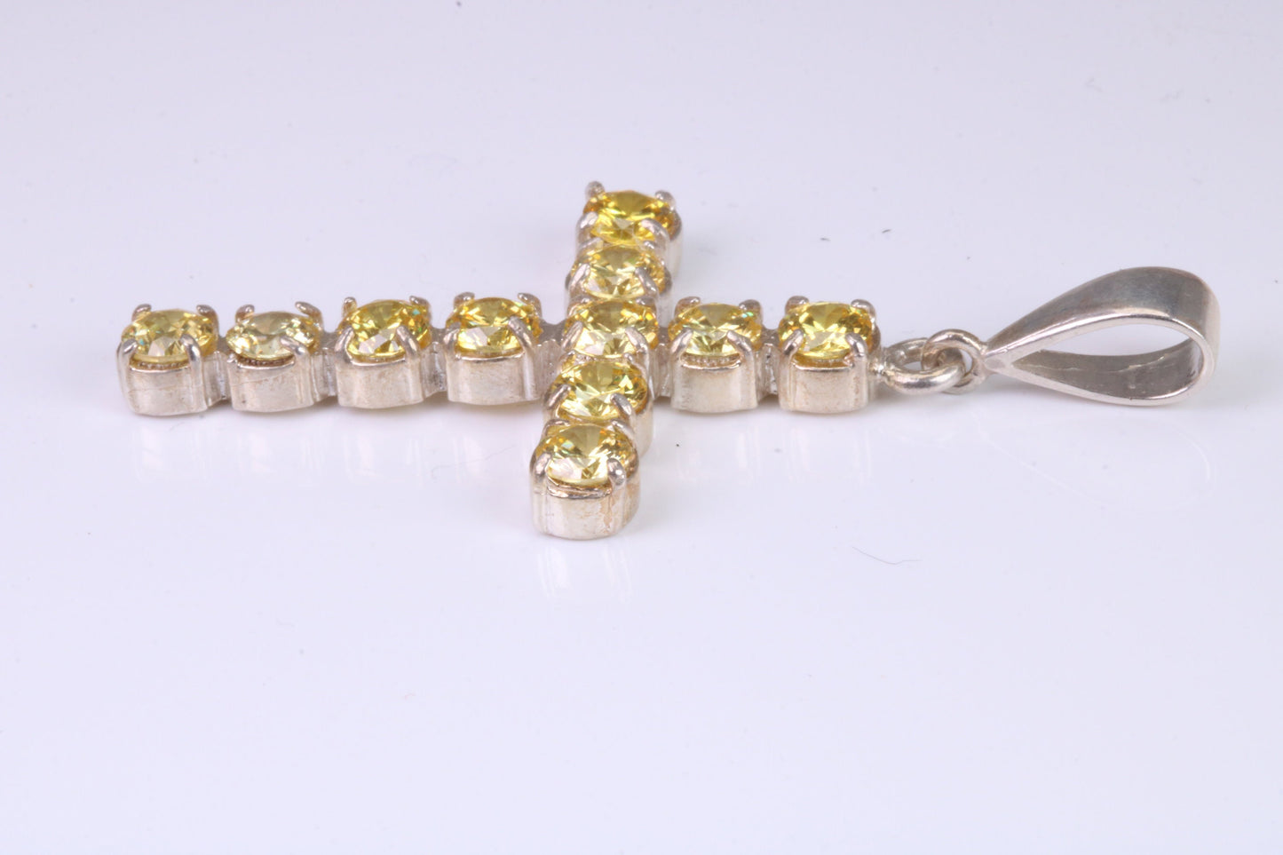 60 mm Long, Large Citrine C Z set Sterling Silver Cross, Made From Solid Cast Silver