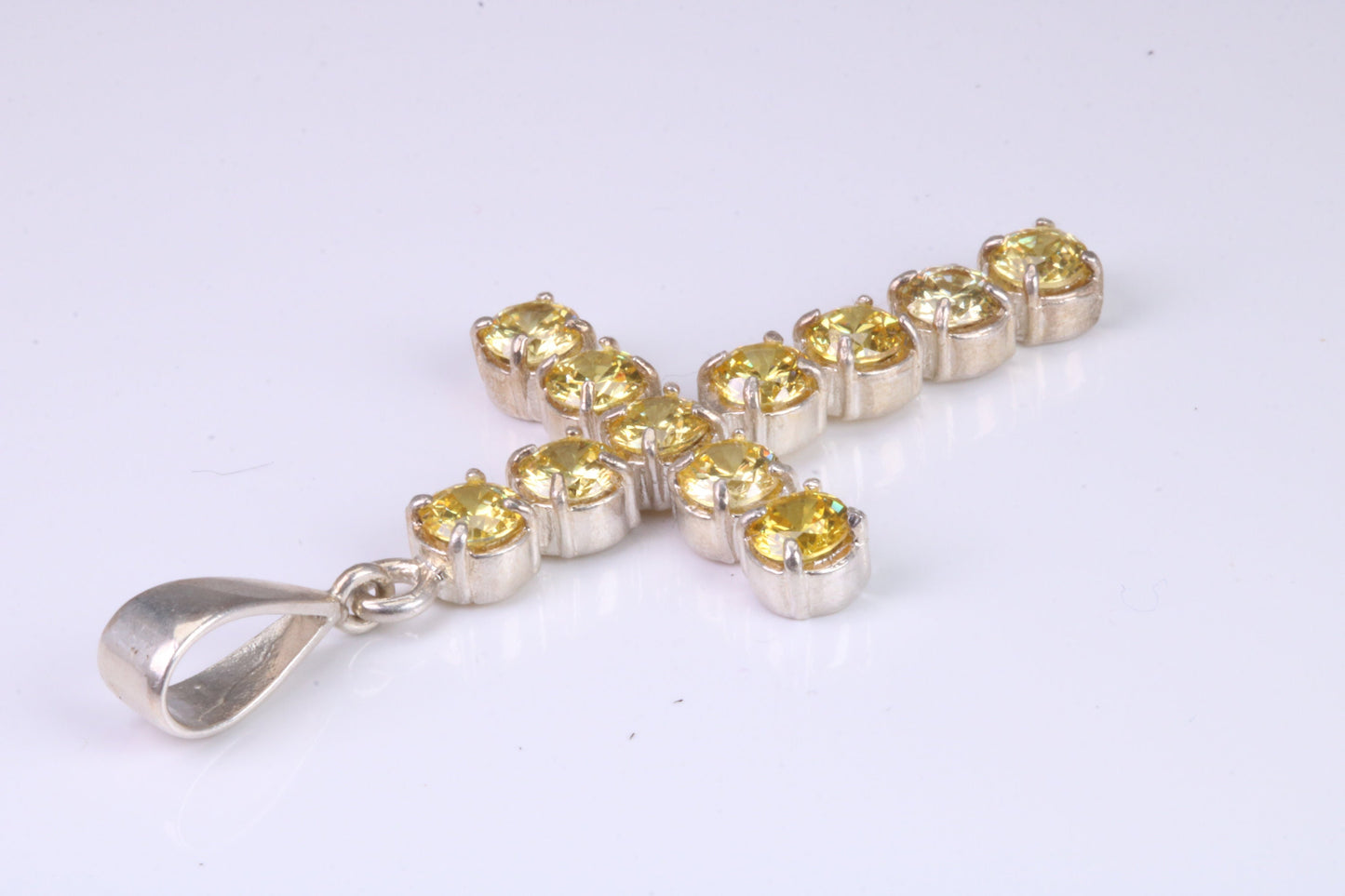 60 mm Long, Large Citrine C Z set Sterling Silver Cross, Made From Solid Cast Silver