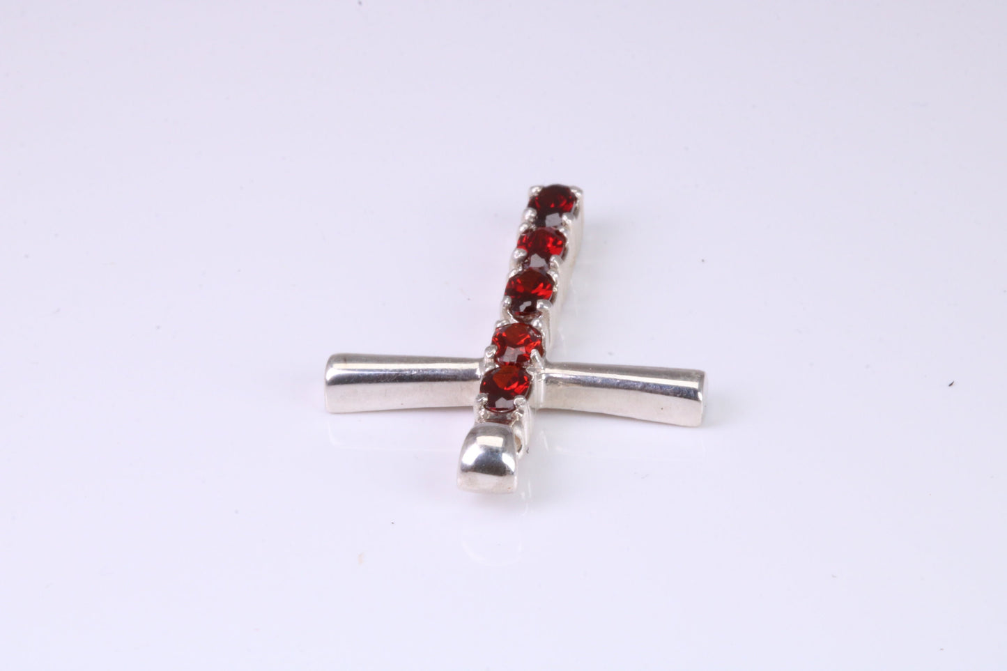 33 mm Long, Garnet Red C Z set Sterling Silver Cross, Made From Solid Cast Silver