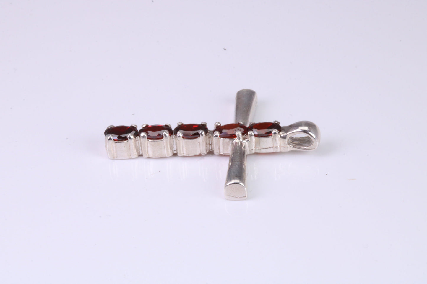 33 mm Long, Garnet Red C Z set Sterling Silver Cross, Made From Solid Cast Silver