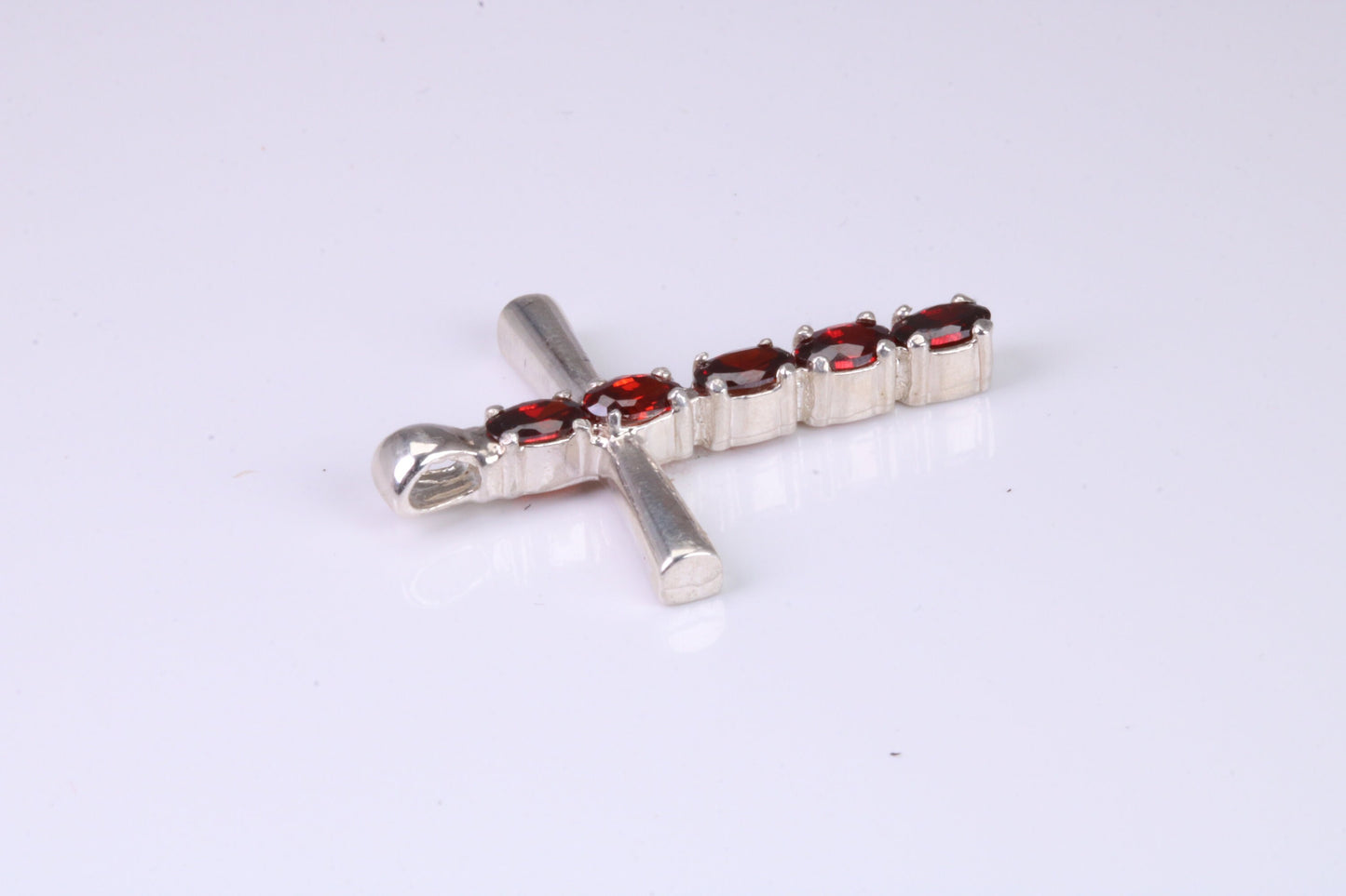 33 mm Long, Garnet Red C Z set Sterling Silver Cross, Made From Solid Cast Silver