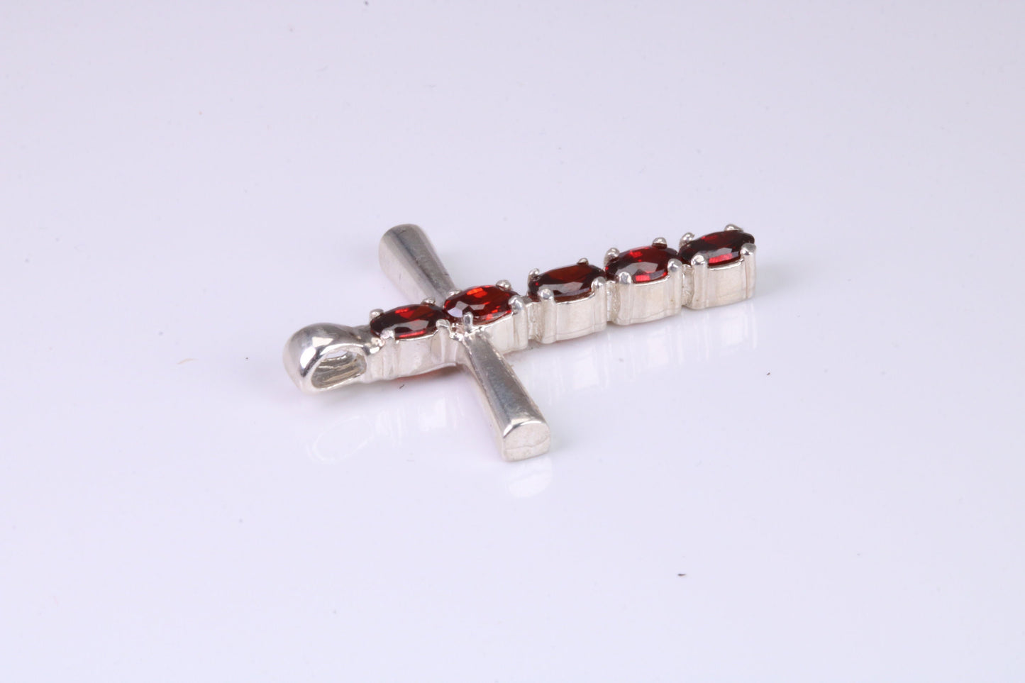 33 mm Long, Garnet Red C Z set Sterling Silver Cross, Made From Solid Cast Silver