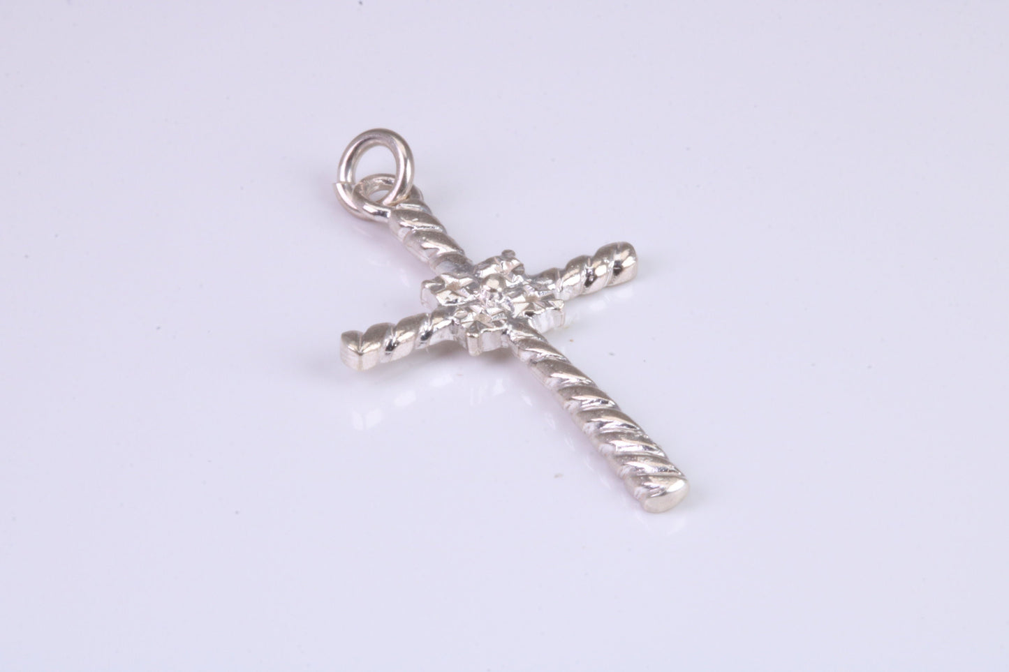 32 mm Long, Twisted Rope Effect Silver Cross, Made From Solid Cast Silver