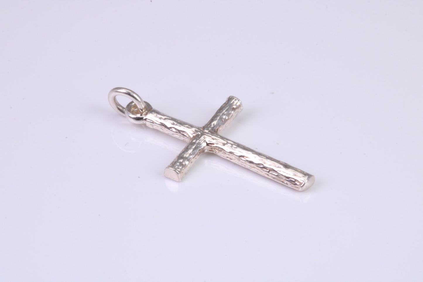 27 mm Long, Sterling Silver Bark effect Cross, Made From Solid Cast Silver