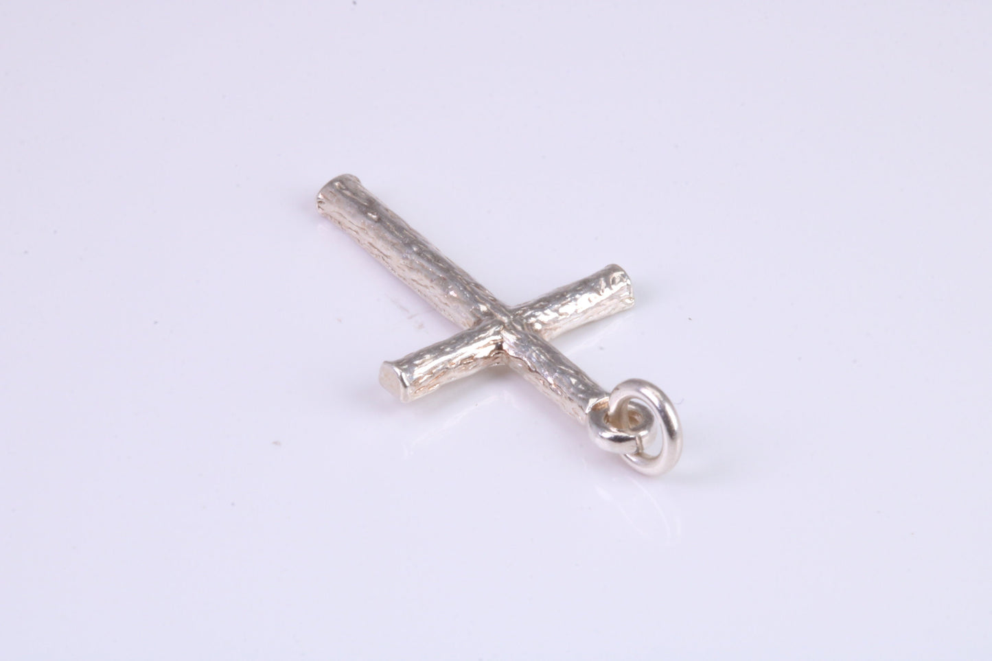 27 mm Long, Sterling Silver Bark effect Cross, Made From Solid Cast Silver