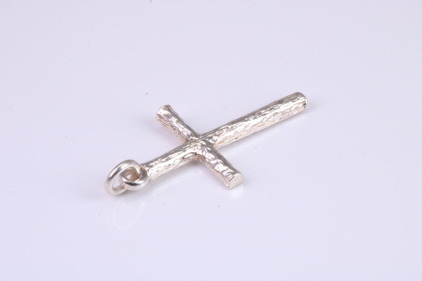 27 mm Long, Sterling Silver Bark effect Cross, Made From Solid Cast Silver