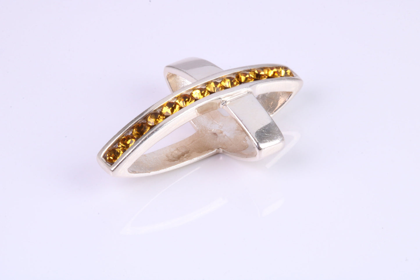 28 mm Long, Yellow C Z set Sterling Silver Cross, Made From Solid Cast Silver