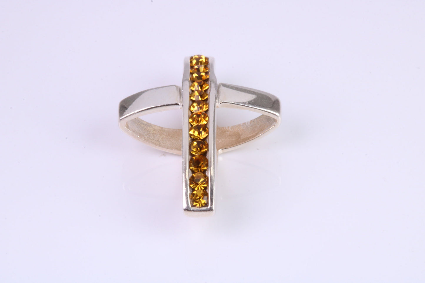 28 mm Long, Yellow C Z set Sterling Silver Cross, Made From Solid Cast Silver