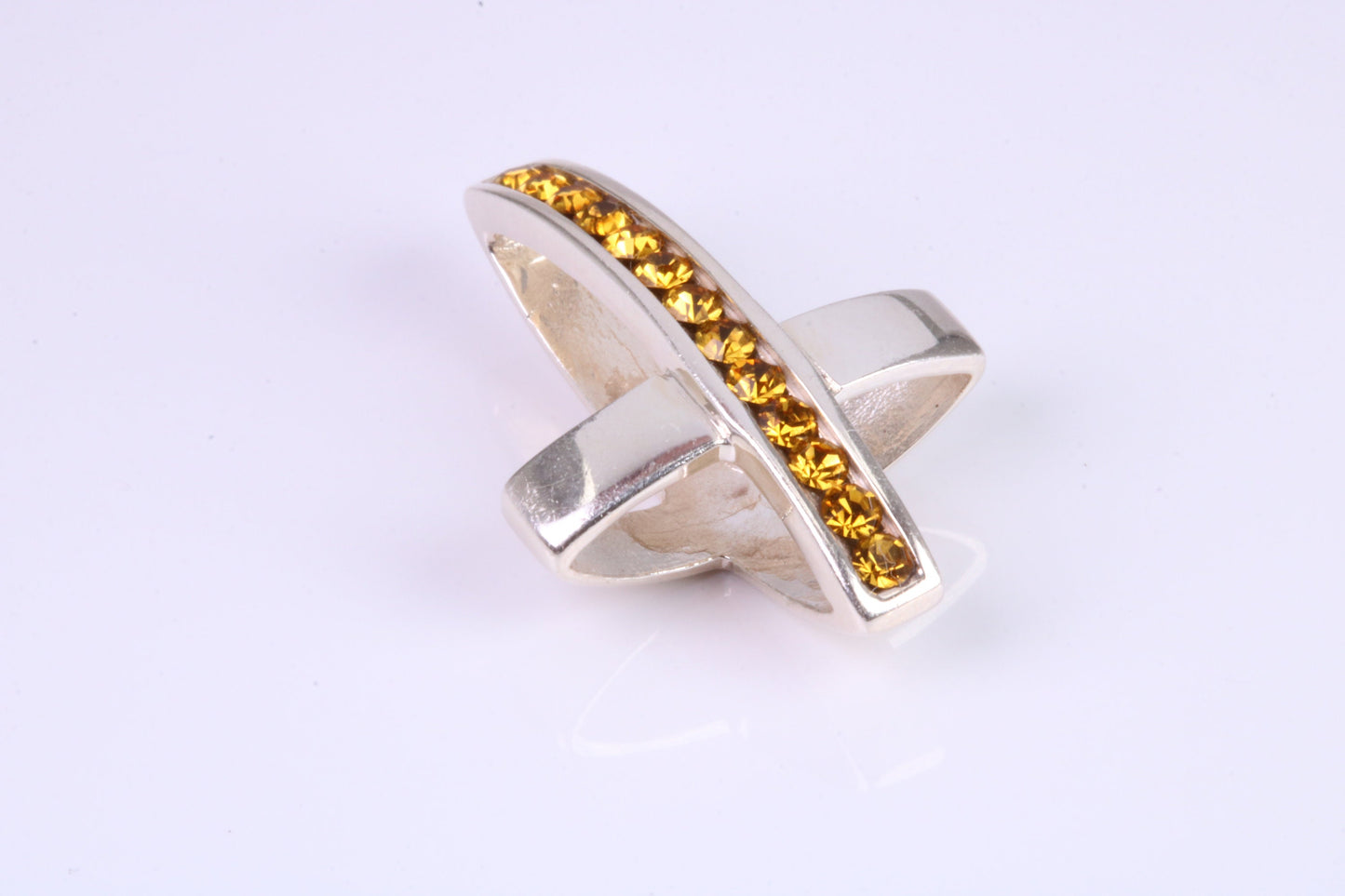 28 mm Long, Yellow C Z set Sterling Silver Cross, Made From Solid Cast Silver