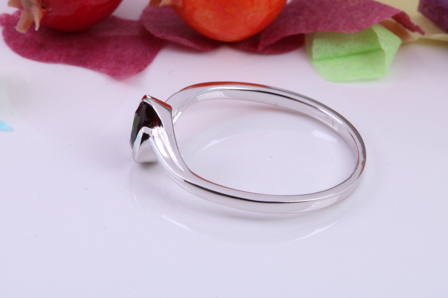 Natural Round cut Garnet set Sterling Silver Ring, Very Smooth Setting, January Birthstone