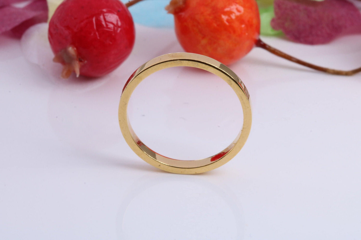 2 mm wide Simple Band, Flat Profile, Made from Solid Silver and Further 18ct Yellow Gold Plated