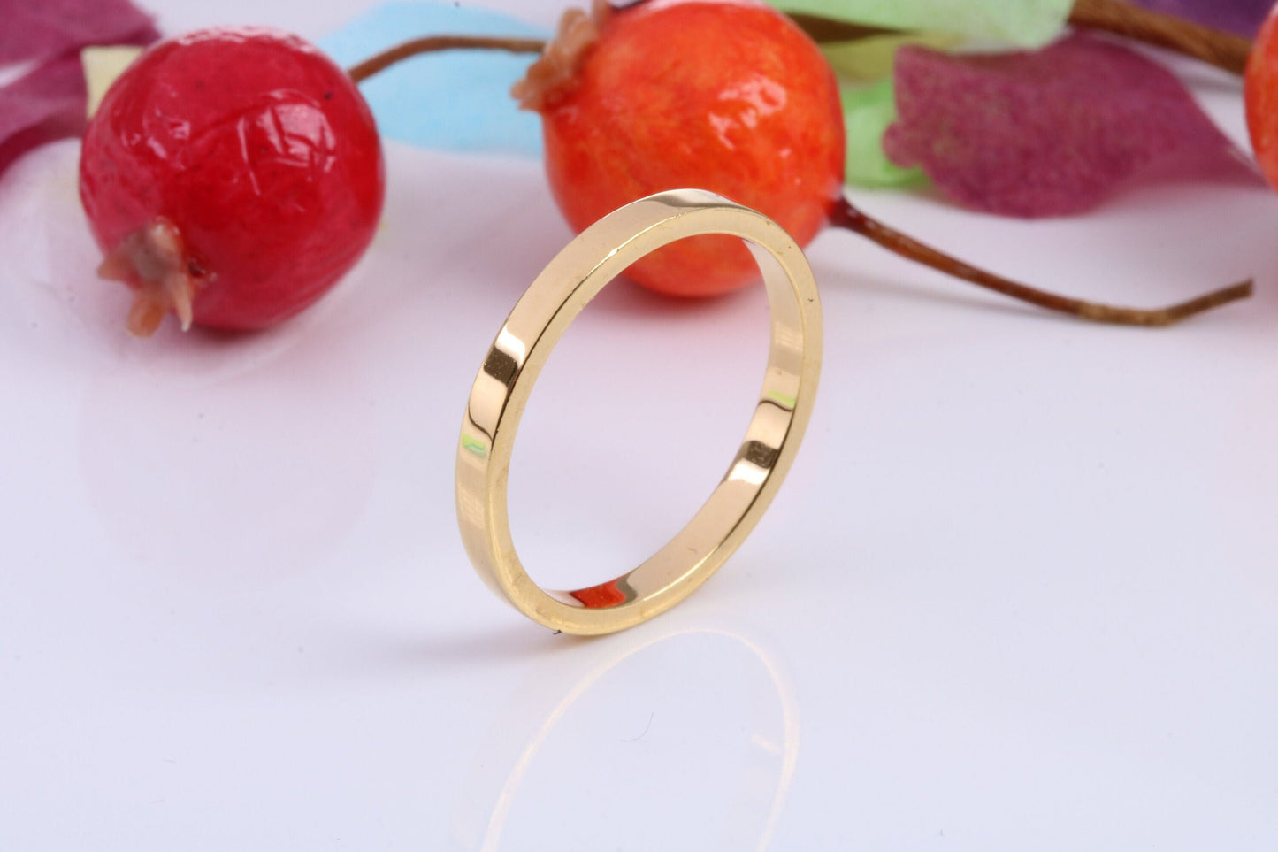 2 mm wide Simple Band, Flat Profile, Made from Solid Silver and Further 18ct Yellow Gold Plated