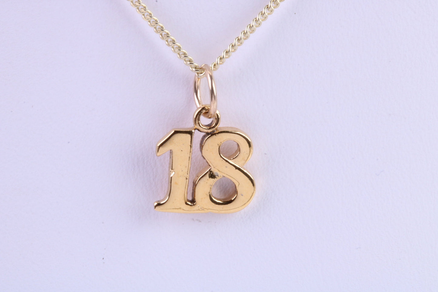 18th Birthday Necklace, Made from Solid Yellow Gold with High Polished Finish and 18 inch Gold Chain, British Hallmarked