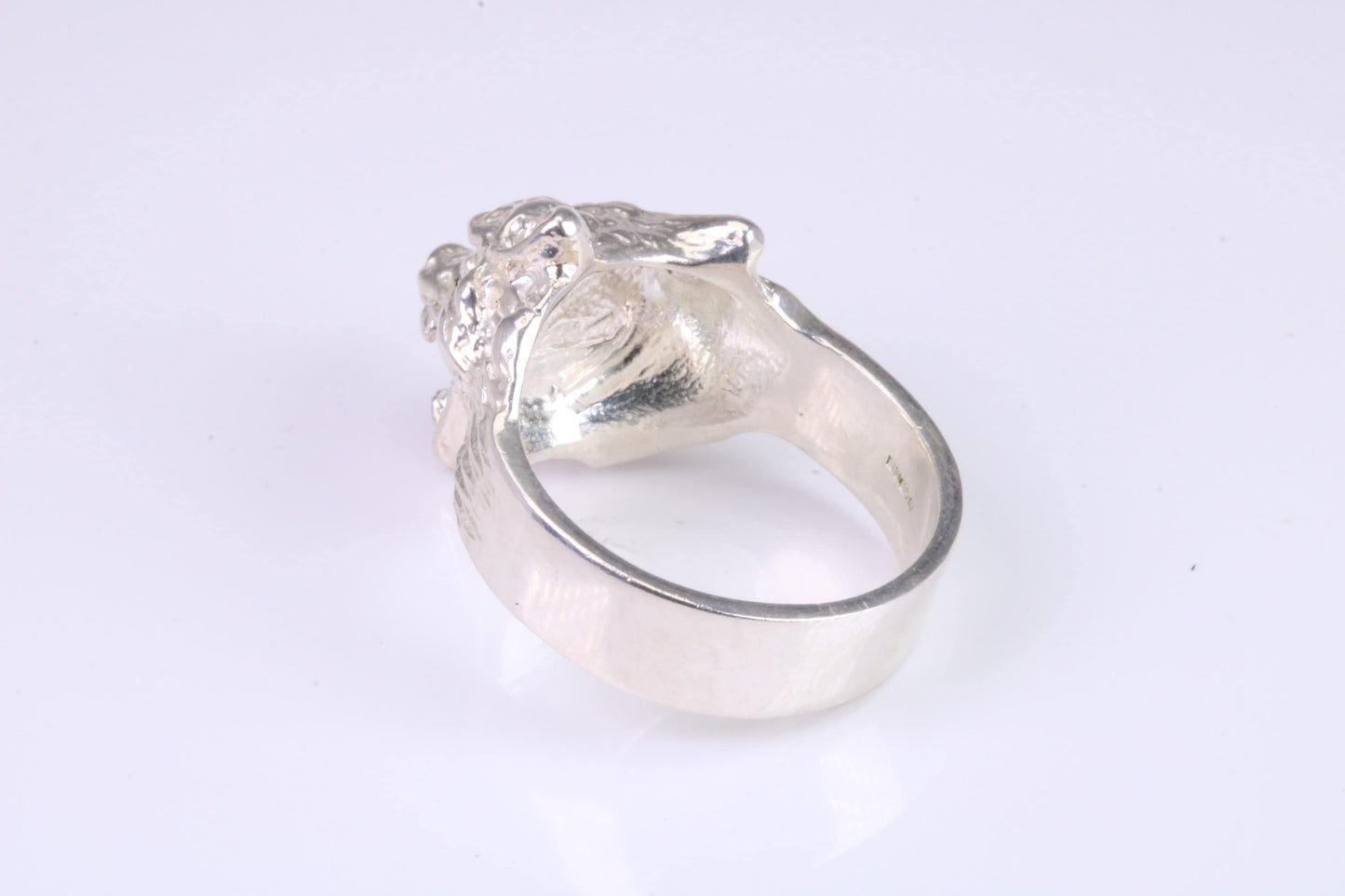 Large and heavy Wolf Head ring, made from solid cast silver, British Hallmarked