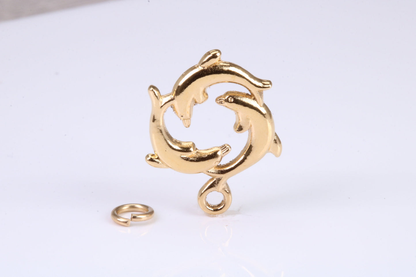 Performing Dolphins Charm, Traditional Charm, Made from Solid Yellow Gold, British Hallmarked, Complete with Attachment Link