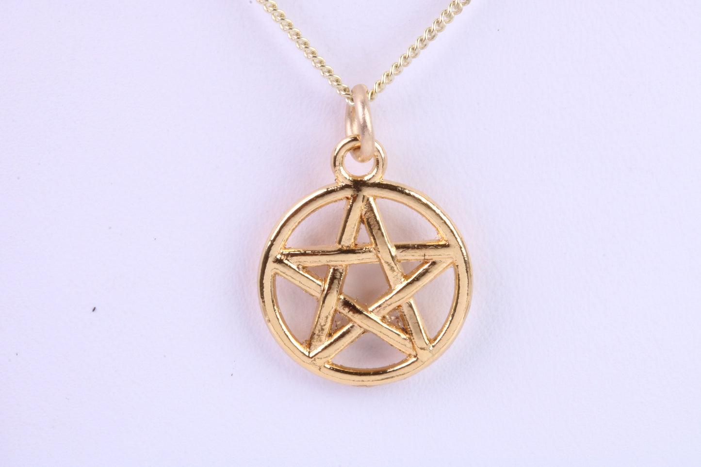 Gold Pentagram Necklace Together with 18 Inch Long Chain, Made from Solid Yellow Gold with British Hallmark