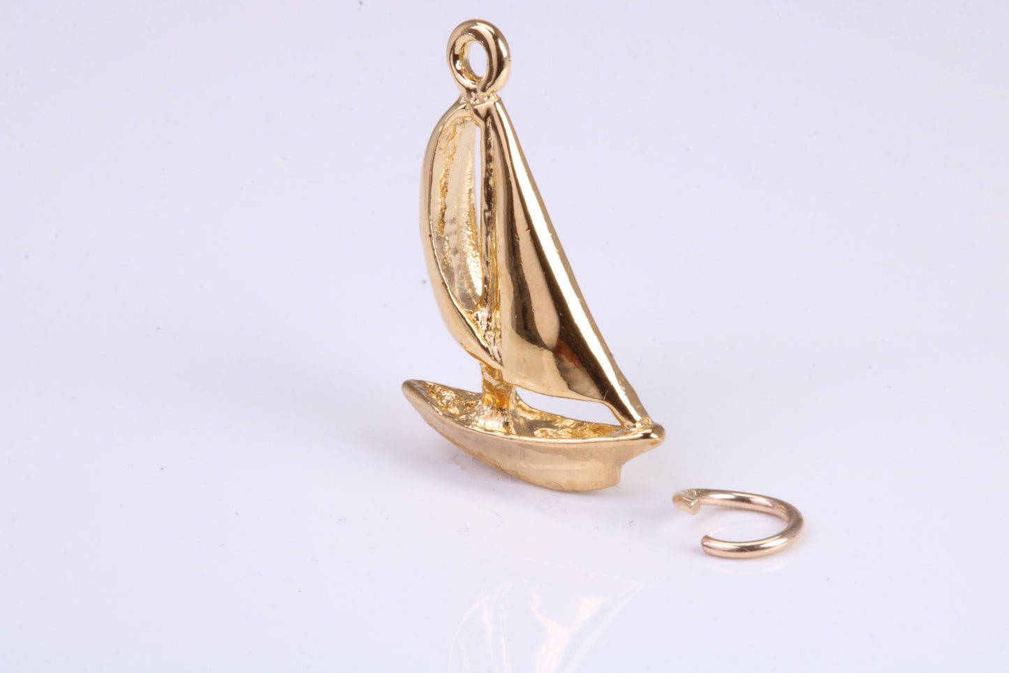 Sailing Dingy Charm, Traditional Charm, Made from Solid Yellow Gold, British Hallmarked, Complete with Attachment Link