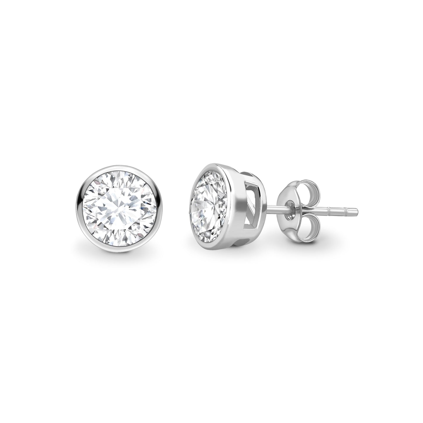 Two carats D V V S 1 graded and certified round cut Lab Grown Diamond set solitaire stud earrings, One carat each Diamond
