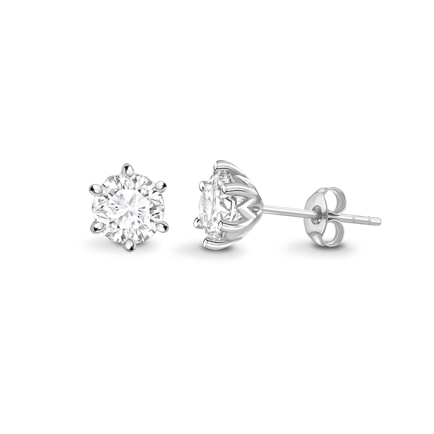 One carat each D Internally Flawless graded and certified round cut Lab Grown Diamond set solitaire earrings, Two carat total Diamond weight
