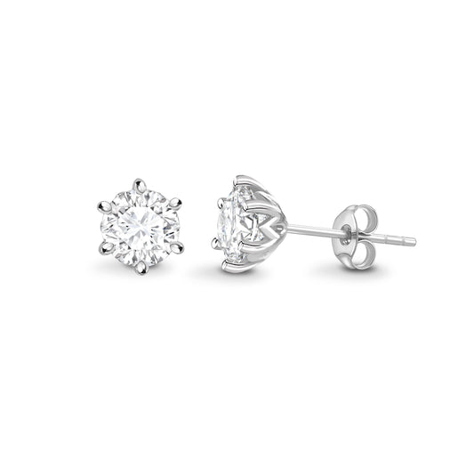 One carat each D Internally Flawless graded and certified round cut Lab Grown Diamond set solitaire earrings, Two carat total Diamond weight
