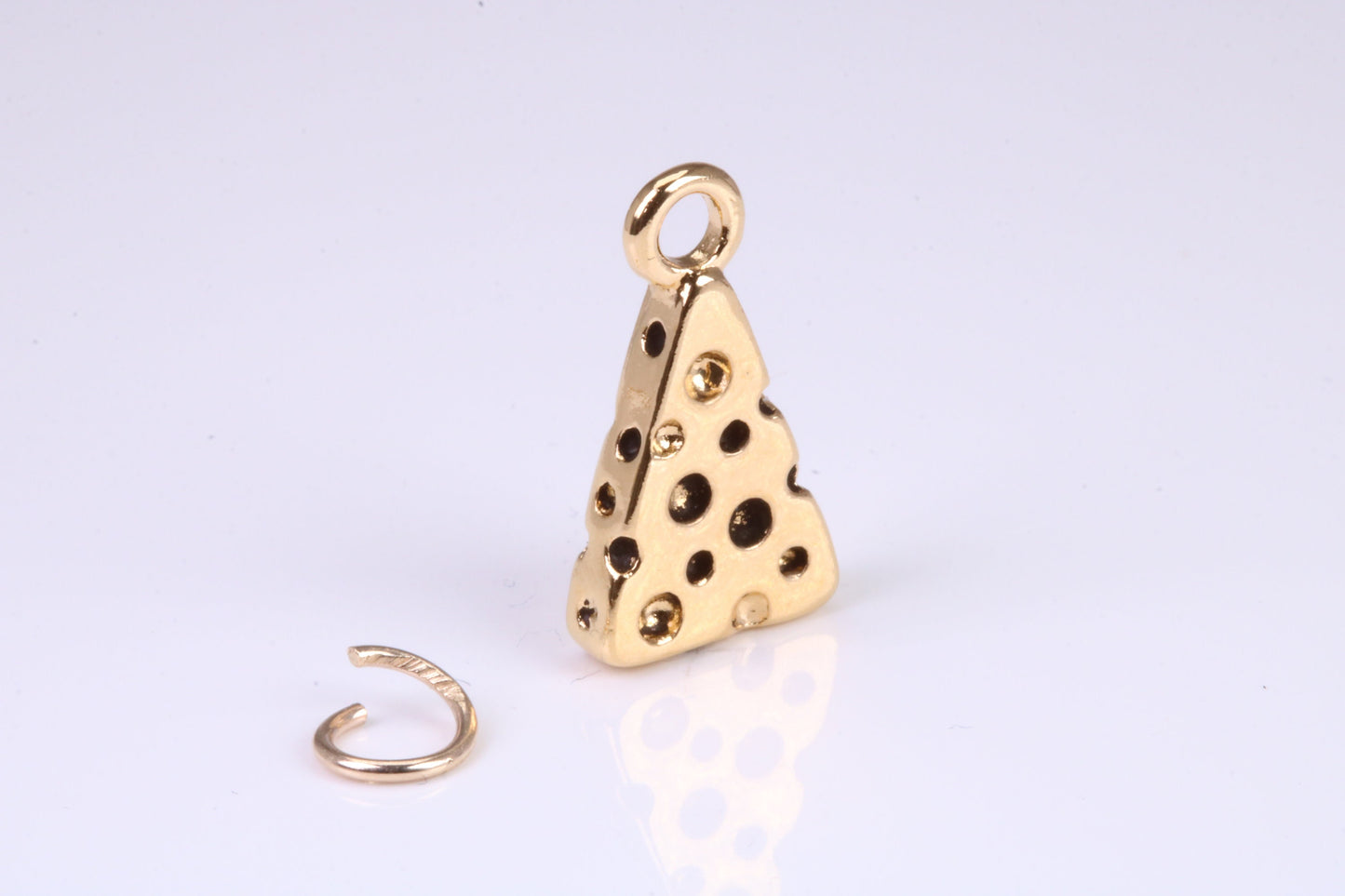 Wedge of Cheese Charm, Traditional Charm, Made from Solid Yellow Gold, British Hallmarked, Complete with Attachment Link