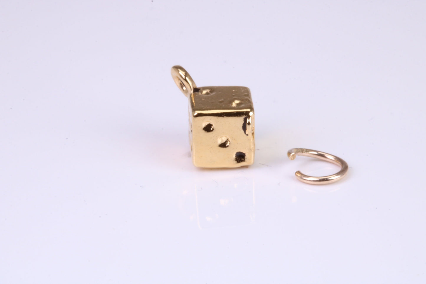 Dice Charm, Traditional Charm, Made from Solid Yellow Gold, British Hallmarked, Complete with Attachment Link
