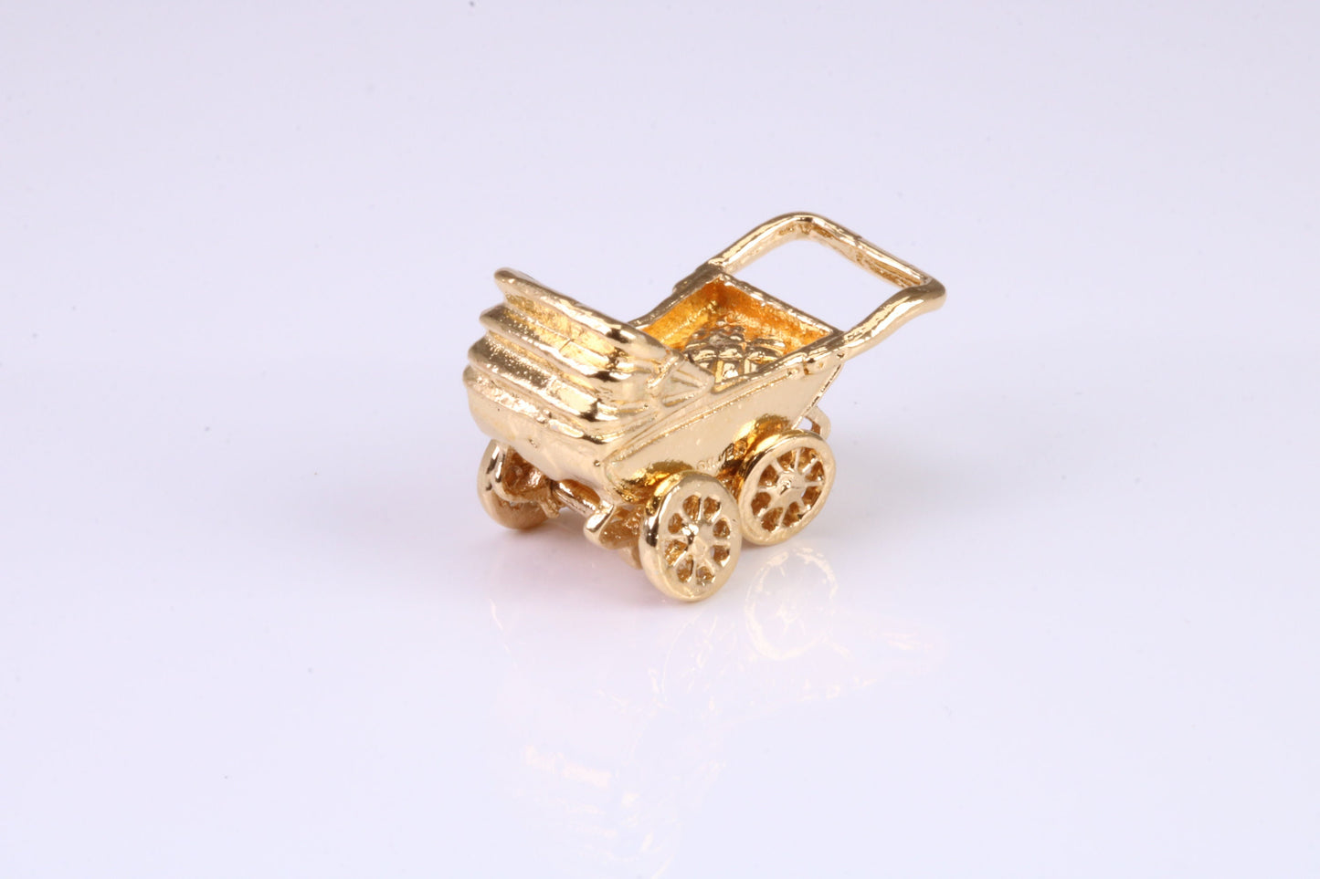 Baby Pram Charm, Traditional Charm, Made from Solid Yellow Gold, British Hallmarked, Complete with Attachment Link