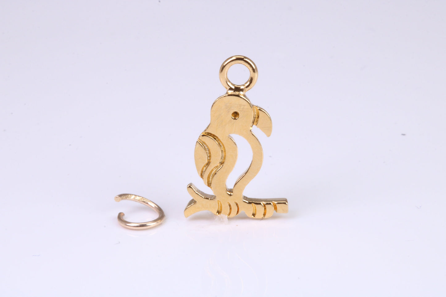Parrot Charm, Traditional Charm, Made from Solid Yellow Gold, British Hallmarked, Complete with Attachment Link