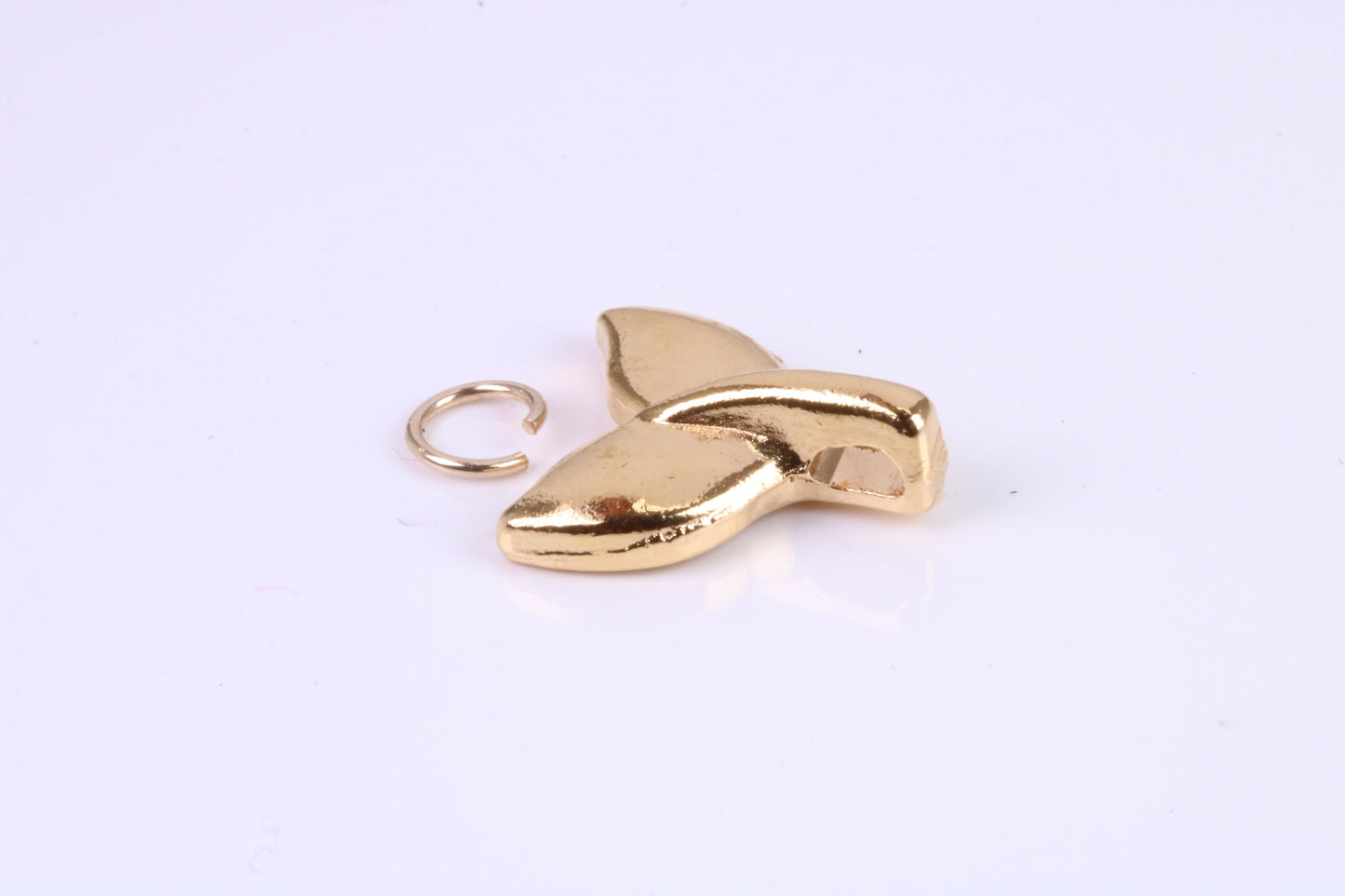 Whale Tail Charm, Traditional Charm, Made from Solid Cast Yellow Gold, British Hallmarked, Complete with Attachment Link