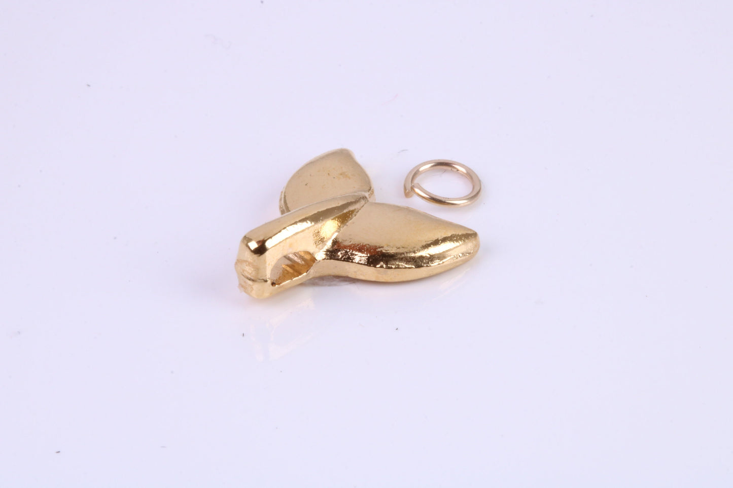 Whale Tail Charm, Traditional Charm, Made from Solid Cast Yellow Gold, British Hallmarked, Complete with Attachment Link