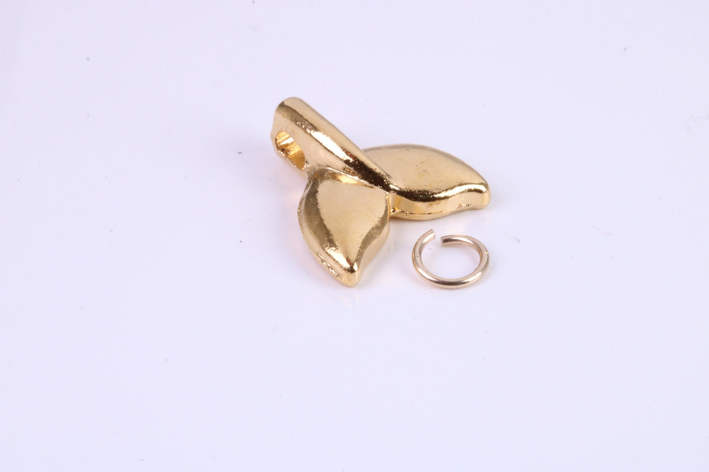 Whale Tail Charm, Traditional Charm, Made from Solid Cast Yellow Gold, British Hallmarked, Complete with Attachment Link