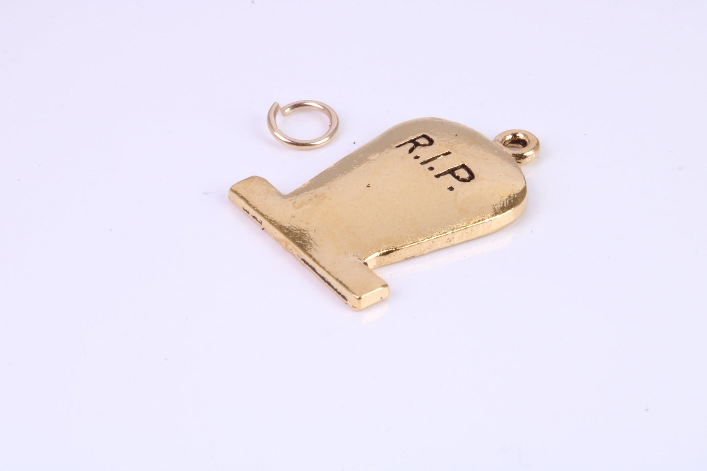 R I P Tombstone Charm, Traditional Charm, Made from Solid Cast Yellow Gold, British Hallmarked, Complete with Attachment Link