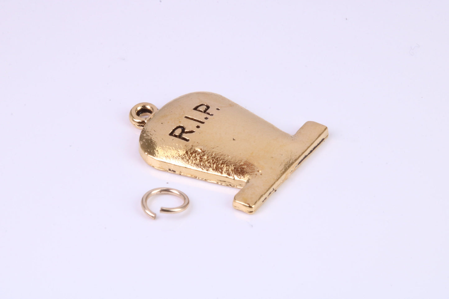 R I P Tombstone Charm, Traditional Charm, Made from Solid Cast Yellow Gold, British Hallmarked, Complete with Attachment Link
