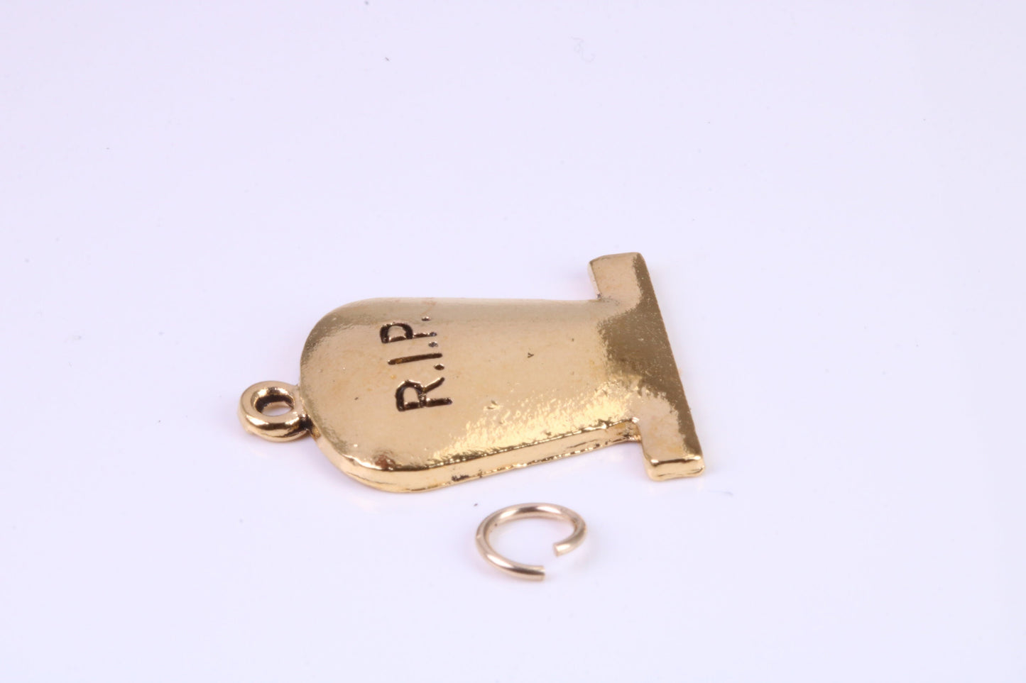 R I P Tombstone Charm, Traditional Charm, Made from Solid Cast Yellow Gold, British Hallmarked, Complete with Attachment Link