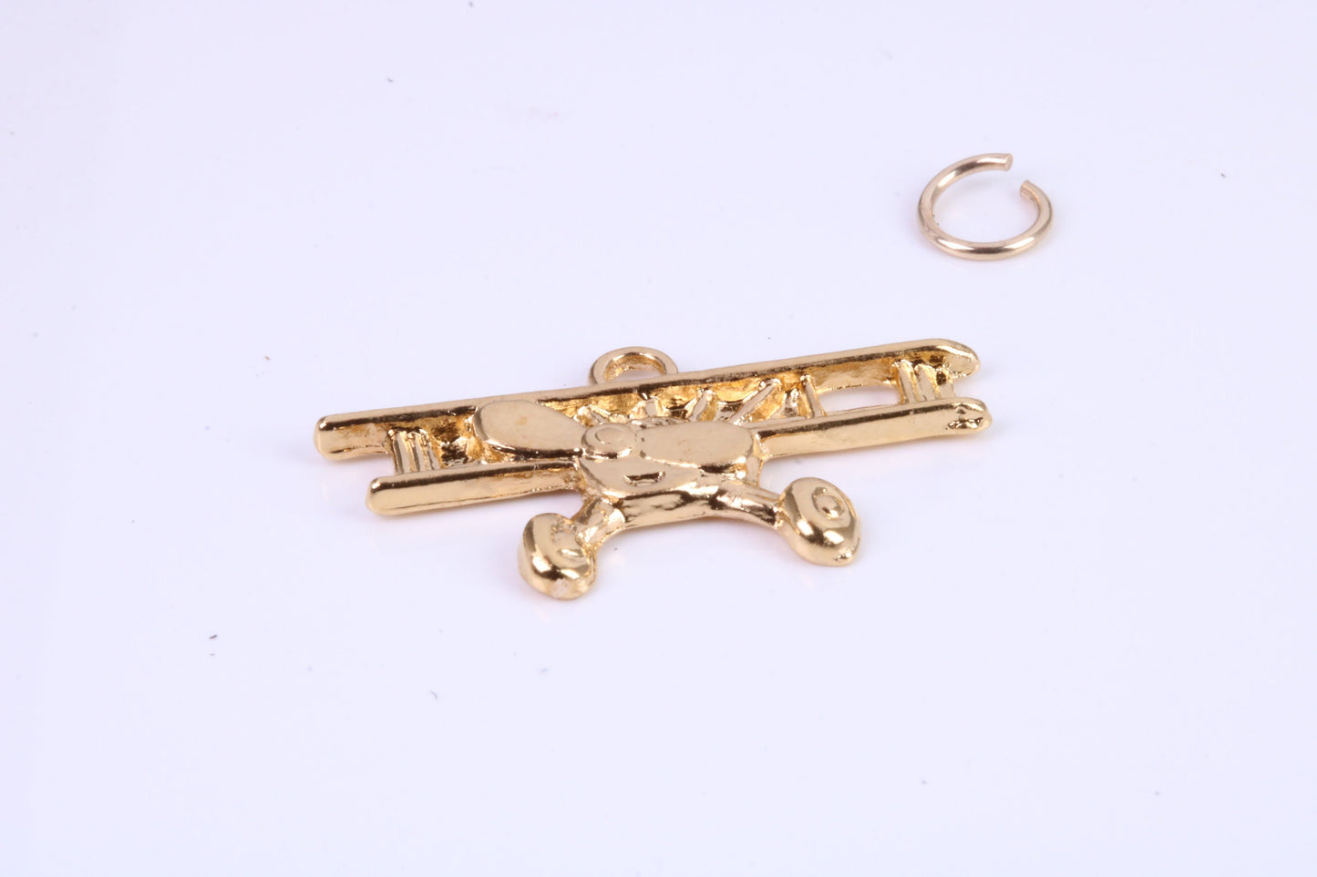 Airplane Charm, Traditional Charm, Made from Solid Cast Yellow Gold, British Hallmarked, Complete with Attachment Link