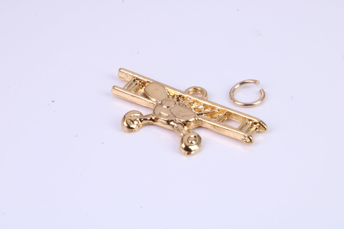 Airplane Charm, Traditional Charm, Made from Solid Cast Yellow Gold, British Hallmarked, Complete with Attachment Link
