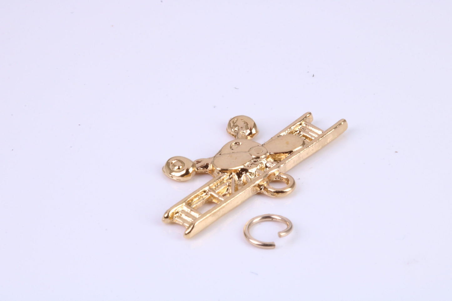 Airplane Charm, Traditional Charm, Made from Solid Cast Yellow Gold, British Hallmarked, Complete with Attachment Link