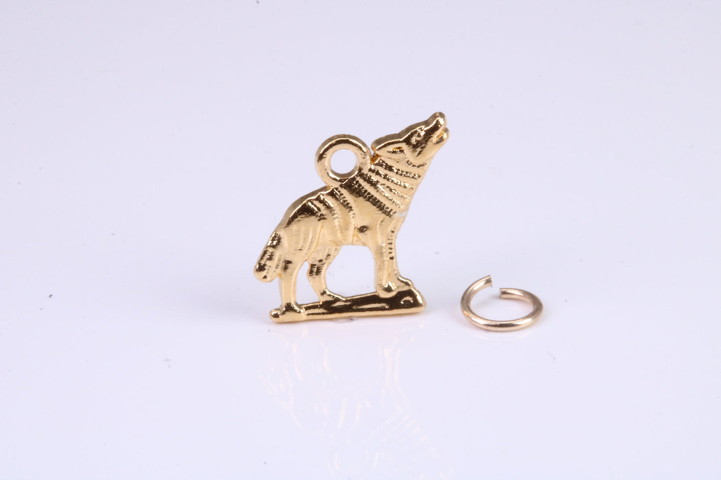 Wolf Charm, Traditional Charm, Made from Solid Cast Yellow Gold, British Hallmarked, Complete with Attachment Link