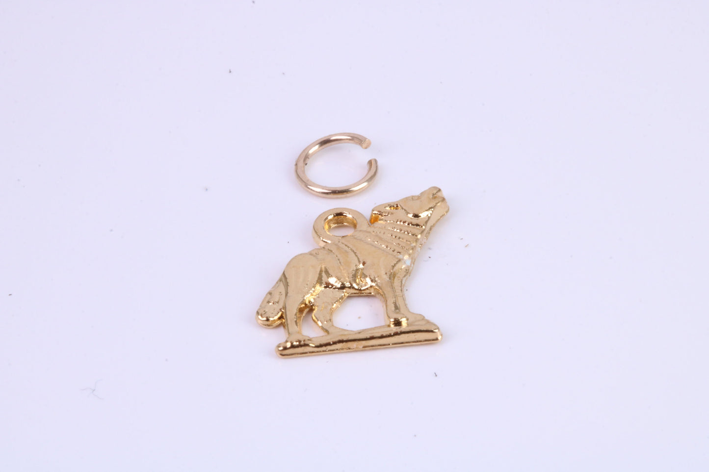 Wolf Charm, Traditional Charm, Made from Solid Cast Yellow Gold, British Hallmarked, Complete with Attachment Link