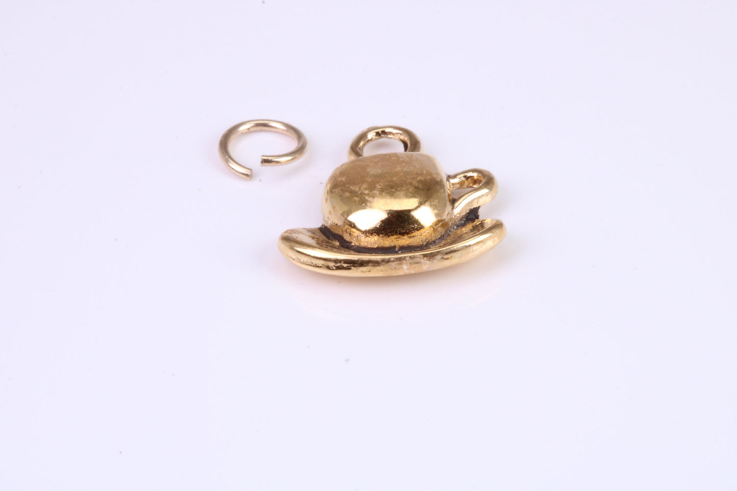Tea Cup and Saucer Charm, Traditional Charm, Made from Solid Cast Yellow Gold, British Hallmarked, Complete with Attachment Link