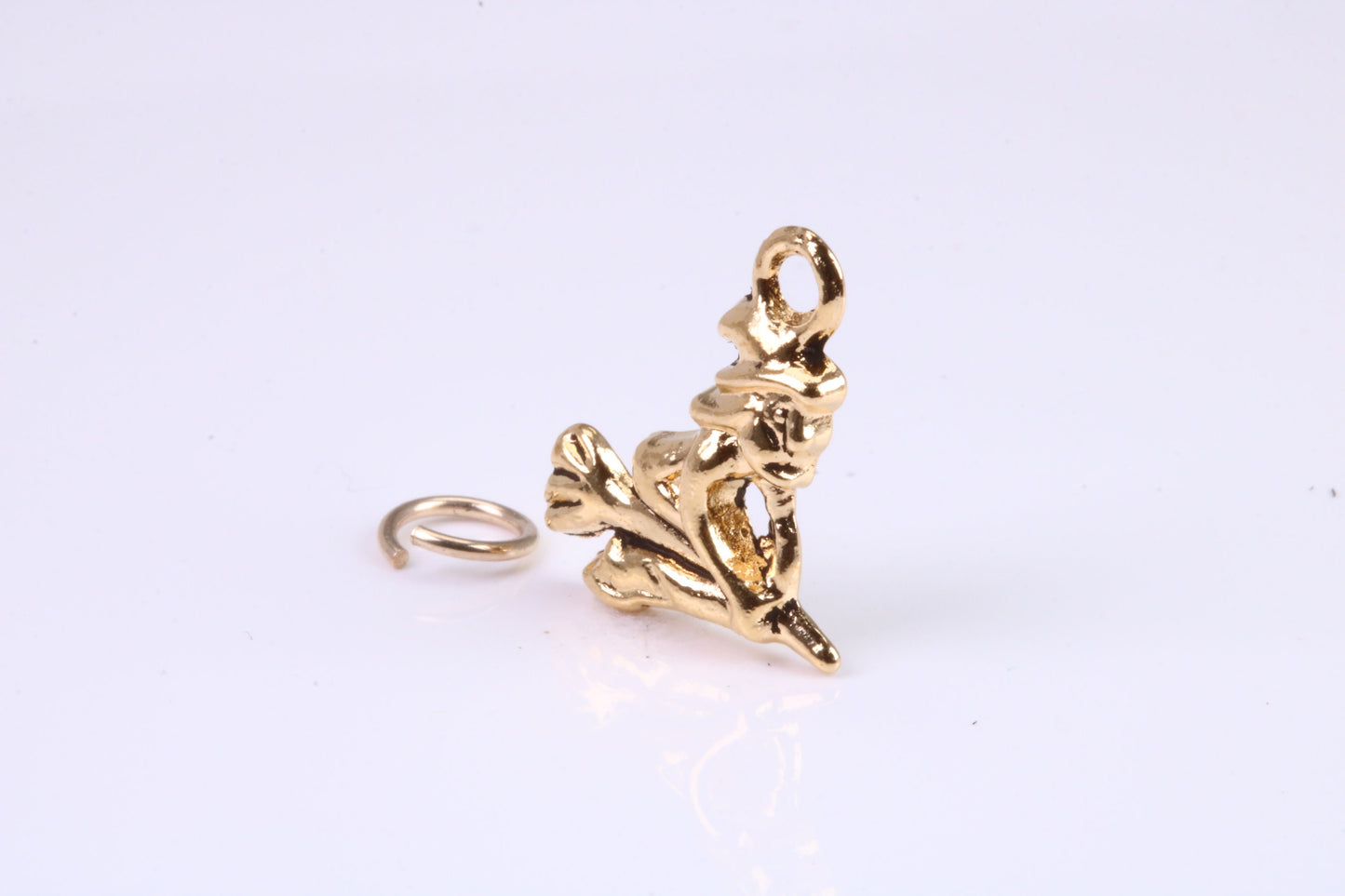 Witch on Broom Stick Charm, Traditional Charm, Made from Solid Cast British Hallmarked Yellow Gold