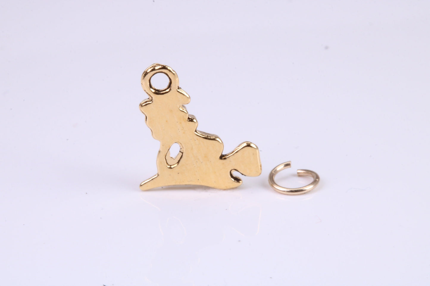 Witch on Broom Stick Charm, Traditional Charm, Made from Solid Cast British Hallmarked Yellow Gold
