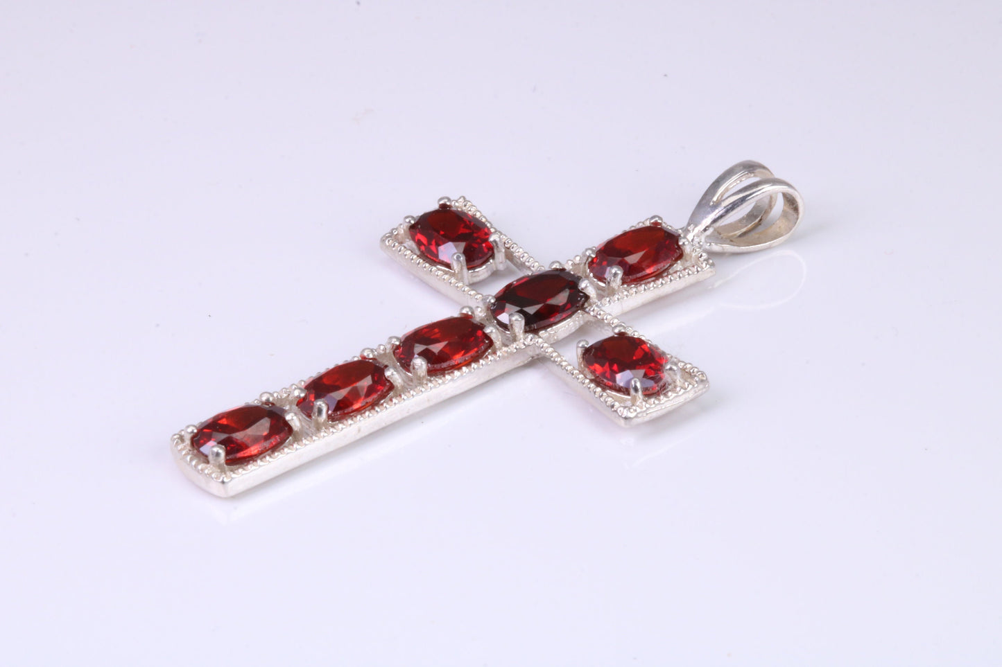 50 mm Long Sterling Silver C Z set Cross Necklace, Made From Solid Cast Silver