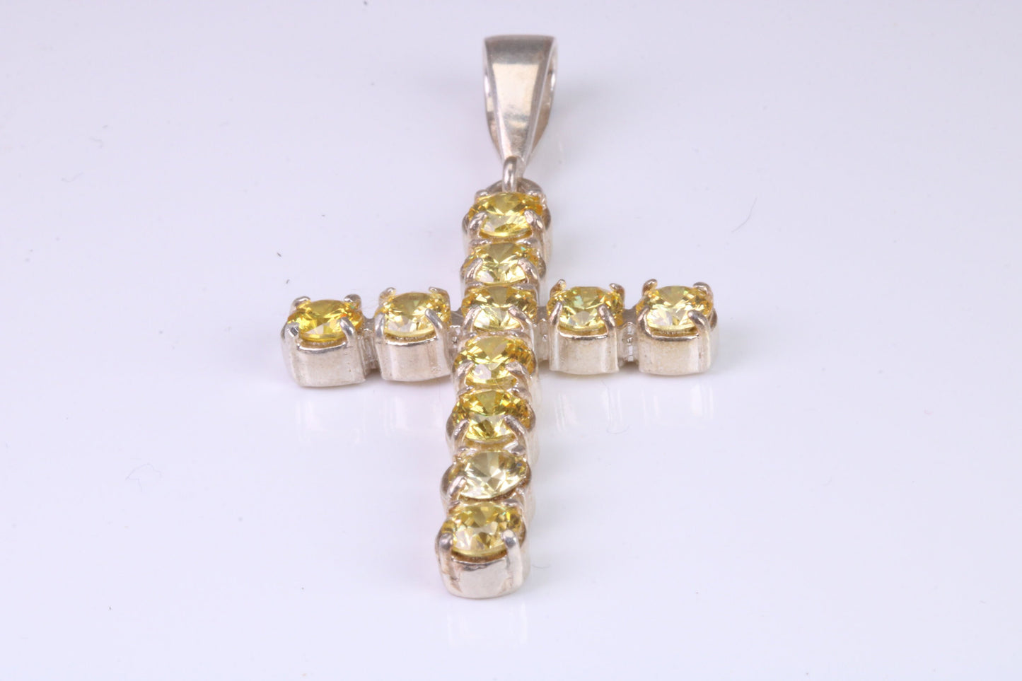60 mm Long, Large Citrine C Z set Sterling Silver Cross, Made From Solid Cast Silver