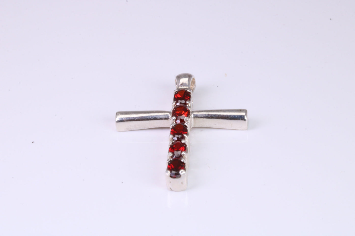 33 mm Long, Garnet Red C Z set Sterling Silver Cross, Made From Solid Cast Silver