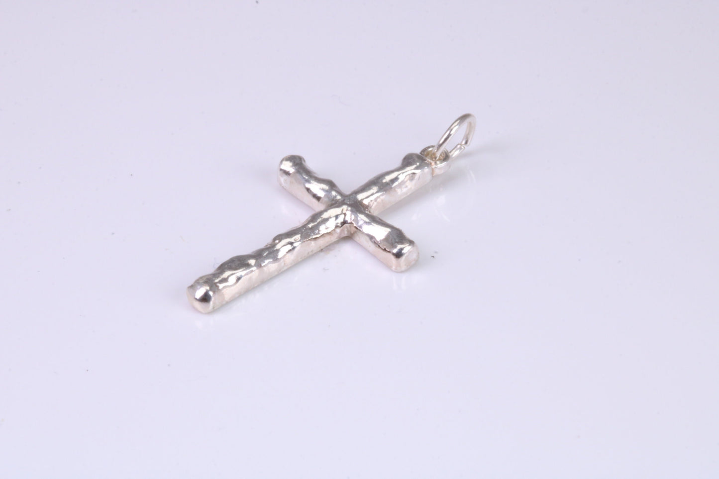 25 mm Long, Sterling Silver Bark effect Cross, Made From Solid Cast Silver
