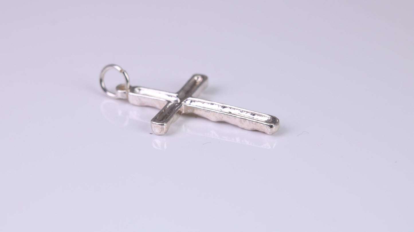 25 mm Long, Sterling Silver Bark effect Cross, Made From Solid Cast Silver