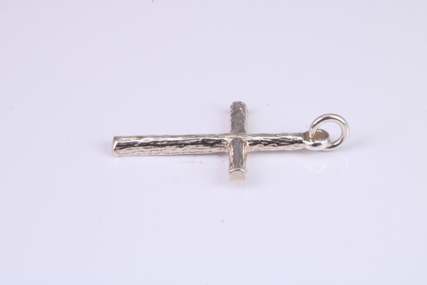 27 mm Long, Sterling Silver Bark effect Cross, Made From Solid Cast Silver