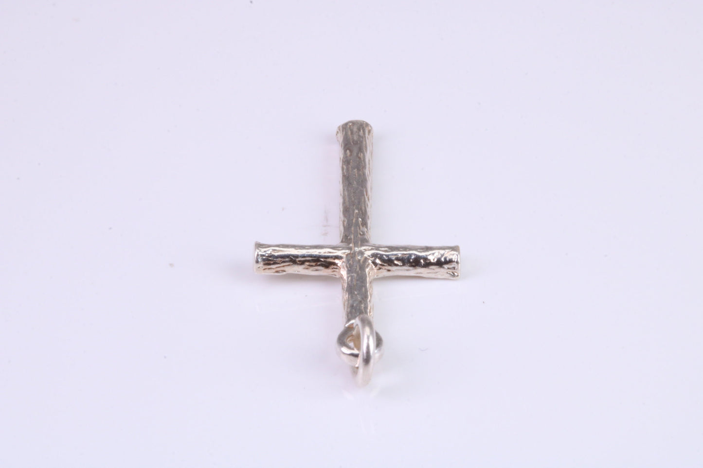 27 mm Long, Sterling Silver Bark effect Cross, Made From Solid Cast Silver